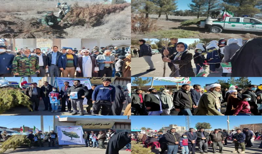 توزیع رایگان نهال در مراسم راهپیمایی 22 بهمن شهرستان درمیان